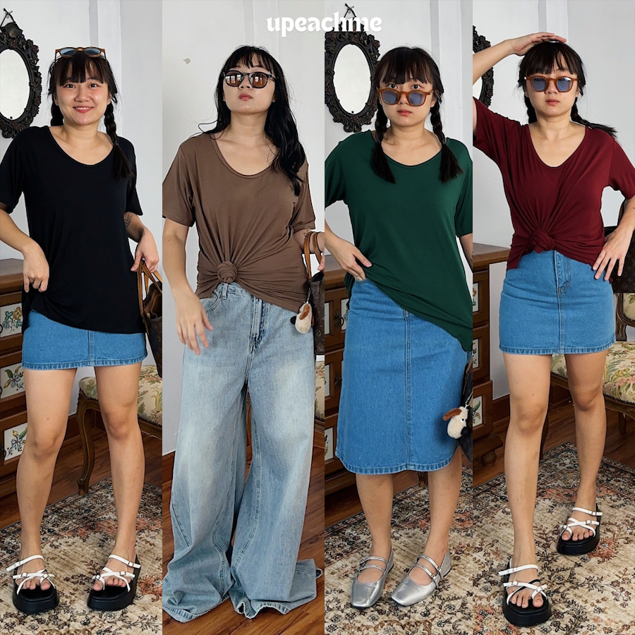 U OVER TOP I เสื้อยืดคอยูสีพื้น ขนาดใหญ่ ผ้าเรยอนทิ้งตัวสวยใส่สบายมาก