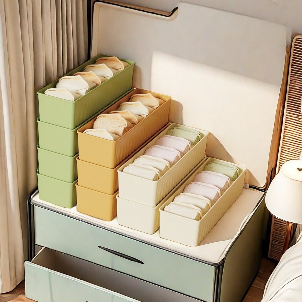 กล่องลิ้นชักพลาสติกสําหรับจัดเก็บชุดชั้นในถุงเท้า 5 ช่อง