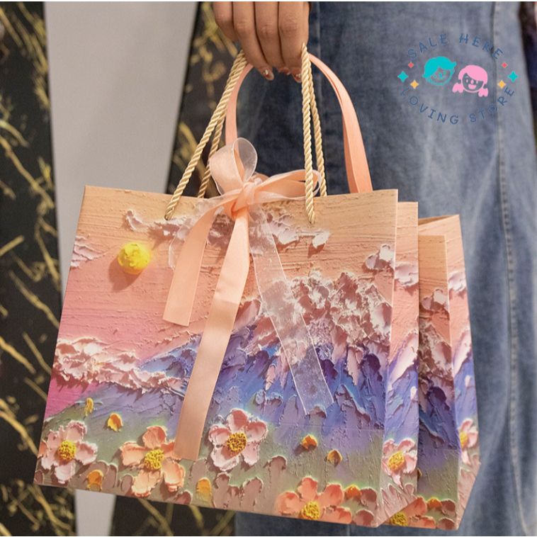 พร้อมส่ง ถุงของขวัญ งานพรีเมี่ยม ถุงกระดาษ ขายเป็นใบ หูหิ้วเชือก มี 3 ขนาด งานพิมพ์เรียบลาย3มิติ