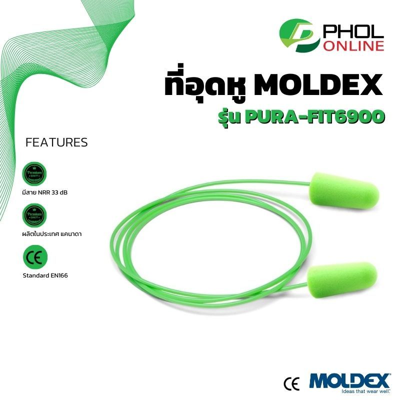 ที่อุดหู Ear Plug MOLDEX รุ่น PURA-FIT6900 มีสาย NRR 33 dB Standard ANSI S3.19-1974