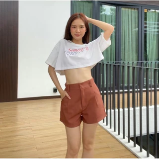 รหัสP11กางเกงขาสั้นเอวสูง ผู้หญิงผ้าโซดา ทรงบอย พลางต้นขา เก็บพุง ผ้าใส่สบายไม่ร้อน Pollydesign