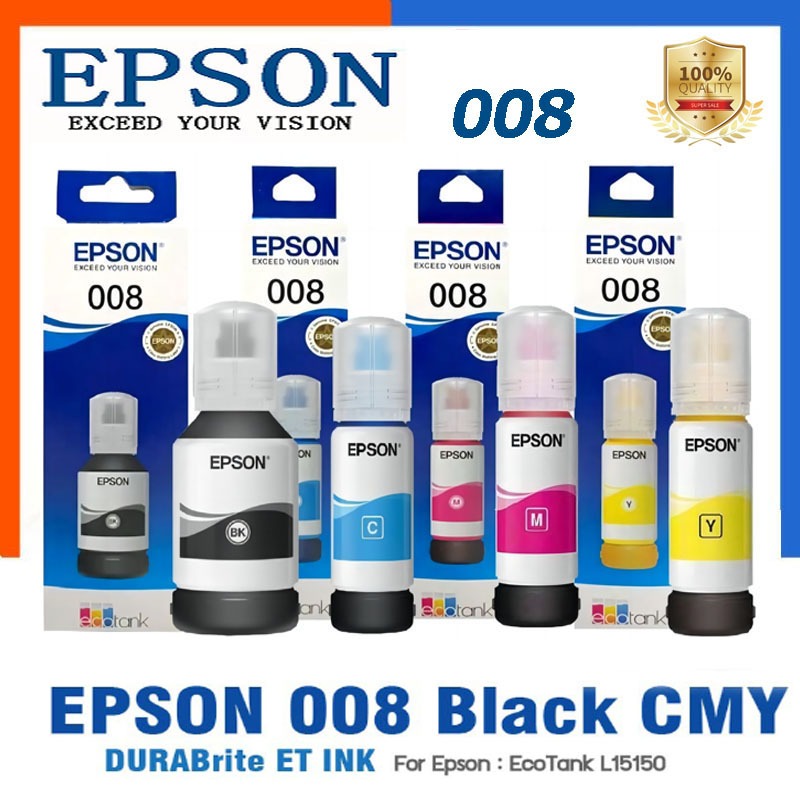 EPSON 008 หมึกแท้ 100% BK,C,M,Y 4สี   (มีกล่อง) โปรโมชั่นราคาถูก พิมพ์คมชัดหมึกเติม เหมาะสำห รั บ L15150 / L15160 L15180