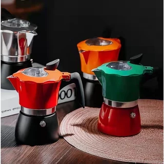 ขุดหม้อต้มกาแฟสดพร้อมใช้ Moka Pot รุ่น ฝาใส 3/ 6 cup หม้อต้มกาแฟสด มอคค่าพอต สี กาแฟ กาต้มกาแฟสด ครบชุด