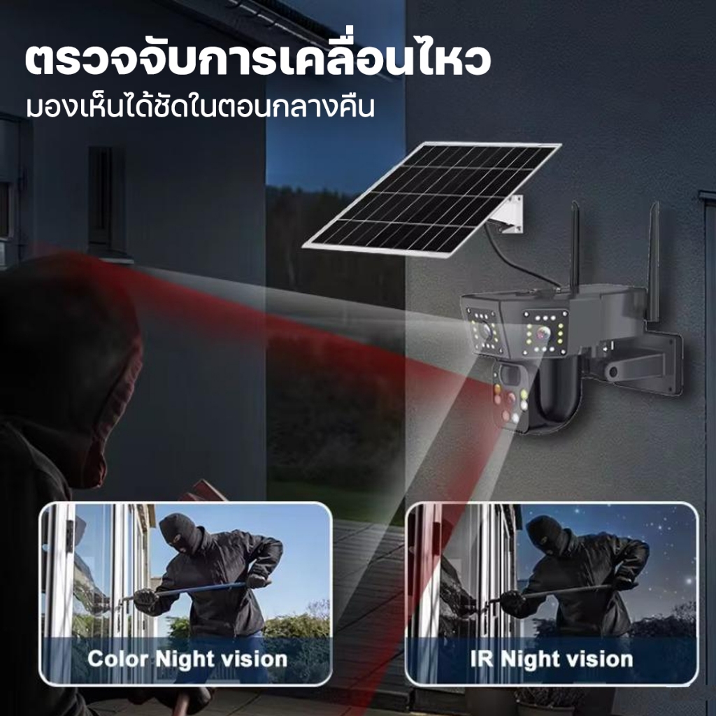 HOME-MALL กล้องวงจรปิดใส่ซิม 2 เลนส์ โซล่าเซลล์ ไม่ง้อ WIFI มองเห็นในที่มืด พร้อมส่งสัญญาณแจ้งเตือน