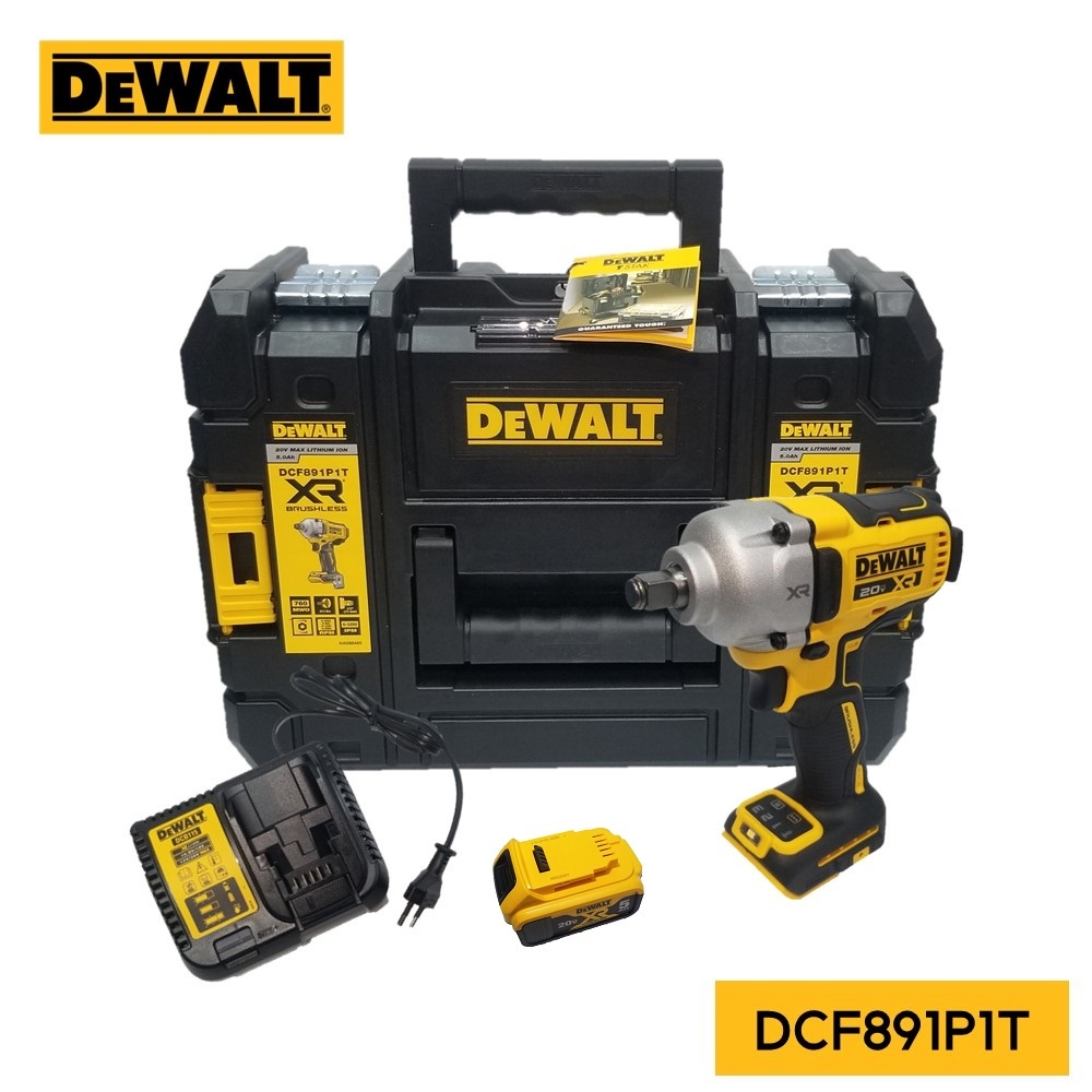 บล็อกกระแทกขนาดกลางไร้แปรงถ่าน DEWALT รุ่น DCF891P1T-B1 20V หัวจับดอก 1/2นิ้ว