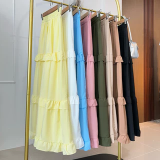 กระโปรงแต่งระบาย3ชั้นเอว24-40ผ้าครัชนุ่มใส่สบาย**มีซับในเฉพาะสีขาว
