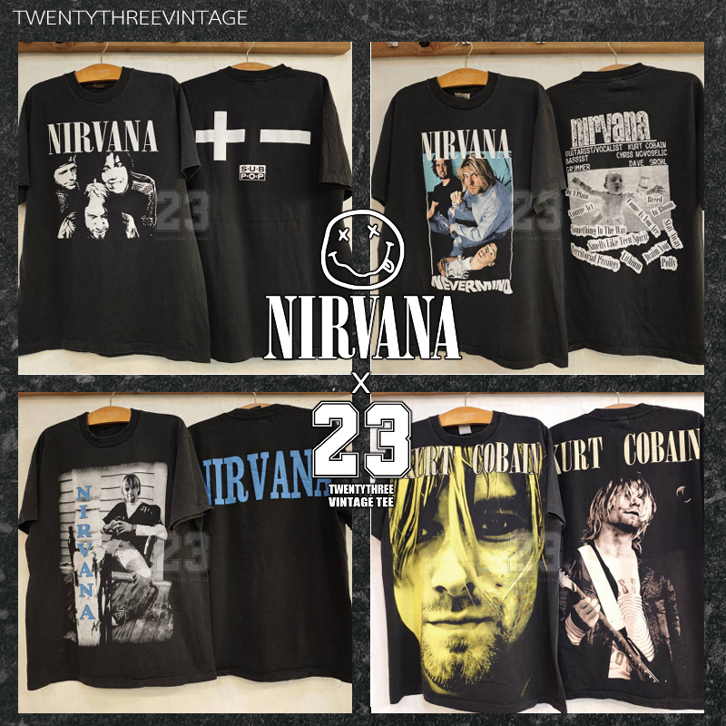 [ 23 ] X [ NIRVANA ] ฟอกไบโอ เสื้อวินเทจ ป้ายUSA เสื้อทัวร์ วงร๊อค +- SUBPOP / NEVERMIND / Kurtนั่งเก้าอี้ / Kurt Cobain