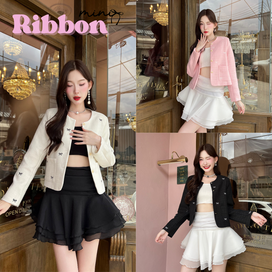 SEOULMATE MINI RIBBON#SM9662 JACKET แขนยาวปักลายโบว์