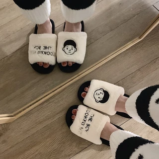 (พร้อมส่งจากไทย) รองเท้าใส่ในบ้าน หัวเปิด พื้นนิ่ม สลิปเปอร์ รองเท้าแตะขนฟู สวมใส่สบาย รองเท้าสลิปเปอร์