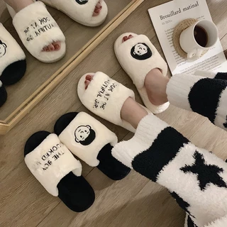 (พร้อมส่งจากไทย) รองเท้าใส่ในบ้าน หัวเปิด พื้นนิ่ม สลิปเปอร์ รองเท้าแตะขนฟู สวมใส่สบาย รองเท้าสลิปเปอร์