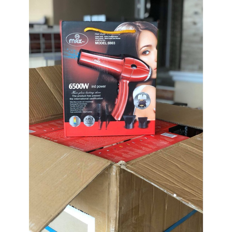 ไดร์เป่าผมMAX-8803(6500w)มีลมร้อนลมเย็น เหมาะสำหรับร้านทำผม ลมแรงดี