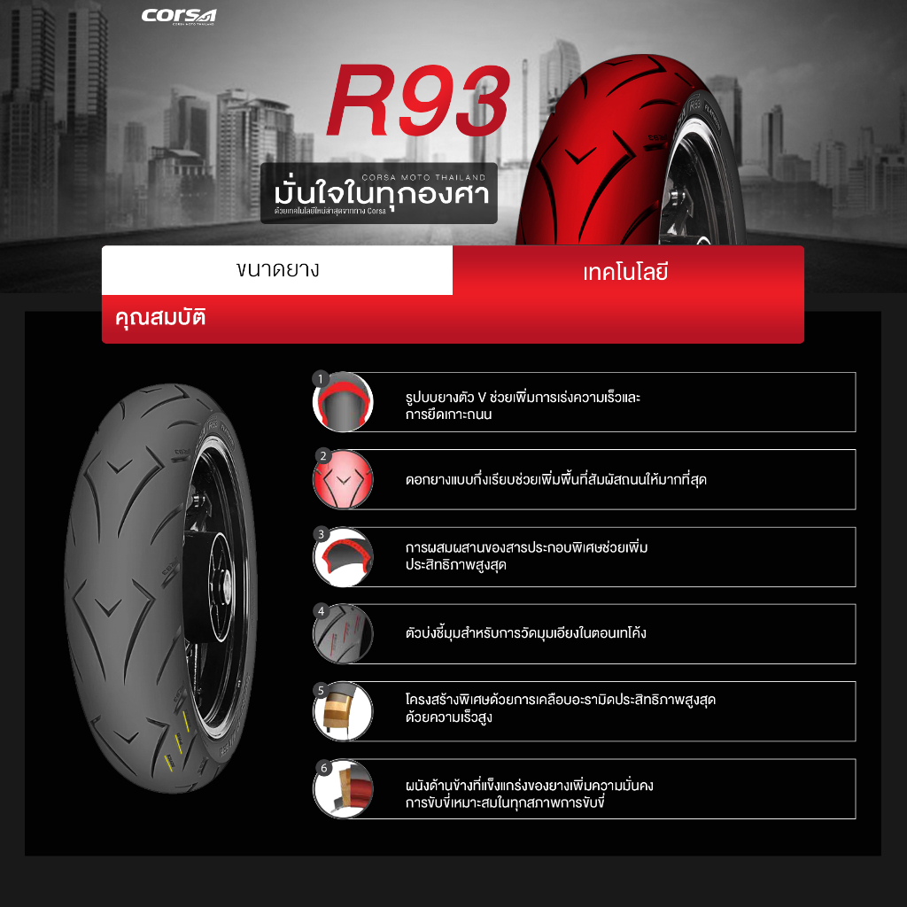 ยาง CORSA PLATINUM R93 ขอบ 17 รหัส 110/70-17/ 120/60-17 / 150/60-17 / 160/60-17