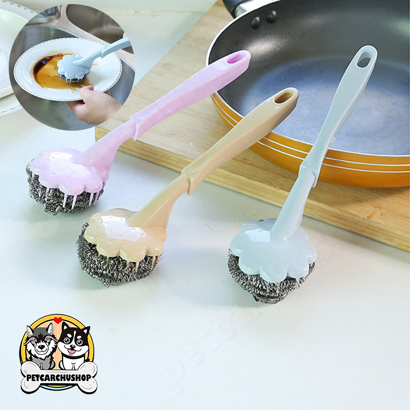 ฝอยขัดหม้อมีด้ามจับ ฝอยขัดหม้อสแตนเลส ขัดกระทะ ขัดหม้อ แปรงขัดหม้อ สะดวกต่อการใช้งาน