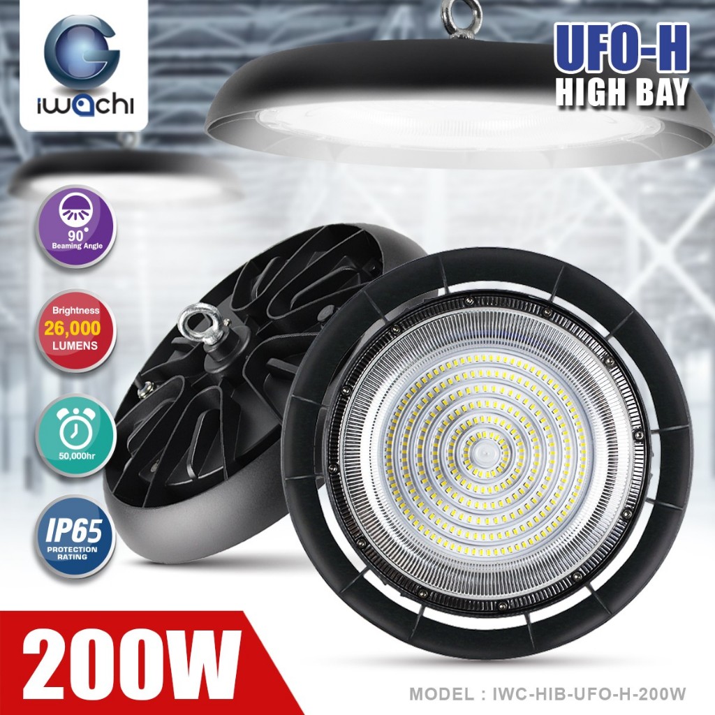 IWACHI โคมไฮเบย์ 200W รุ่นบาง IWC-HIB-UFO-H LED-IP65-200W กันน้ำ กันฝุ่น