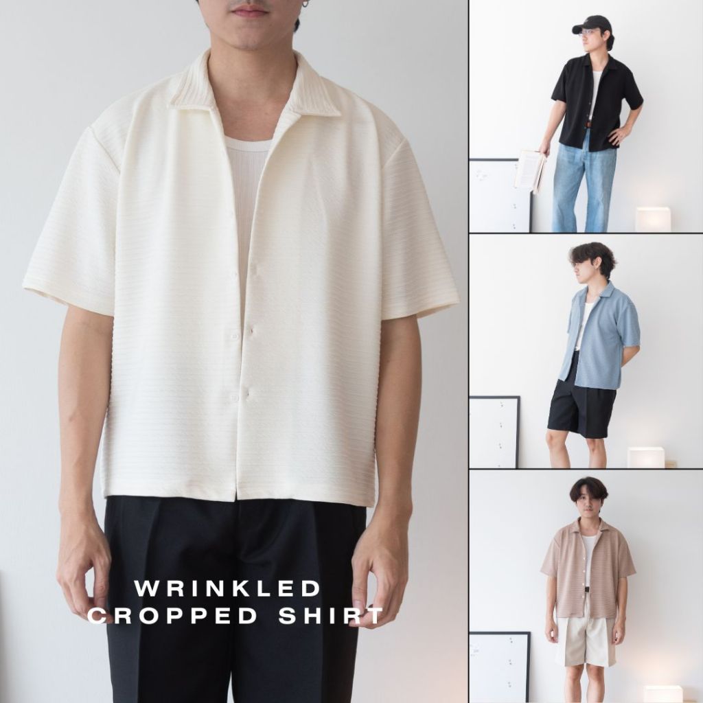 [CU] Wrinkled Shirt Loose fit Cropped เสื้อเชิ้ตแขนสั้น ทรงOversized