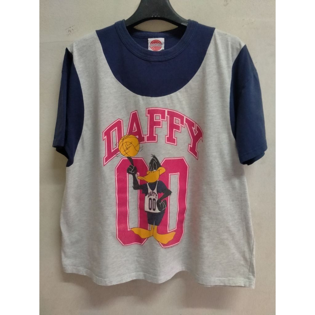 เสื้อยืดมือสองVintage 90's Daffy Duck Basketball Looney Tunes Grey  Size L