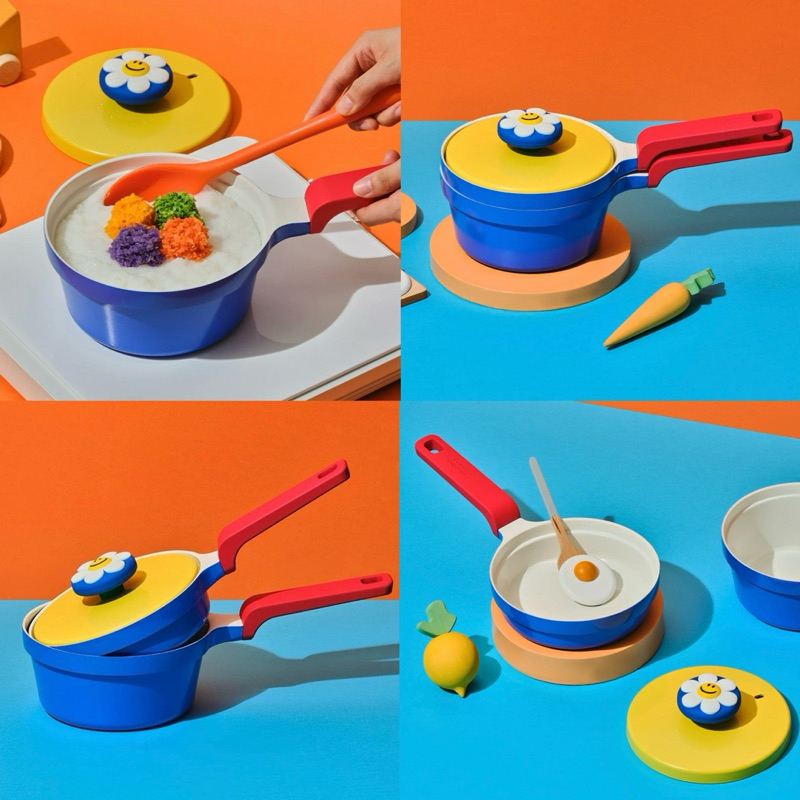 พร้อมส่ง Wiggle Wiggle x Glasslock ของแท้ กระทะ หม้อ เครื่องครัว สนุกสนานกับการทำอาหาร Fry pan + Sauce pan 60024