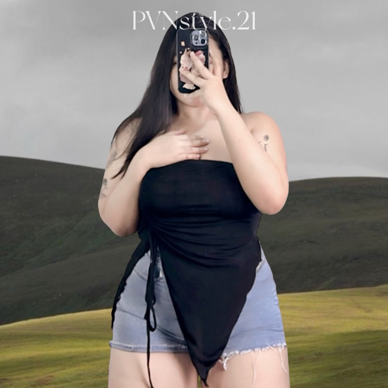 (ไซส์ใหญ่) เกาะอกดีเทลสายรูดสาวอวบ ผ้าลื่นยืดได้เยอะมากๆ อก38-50