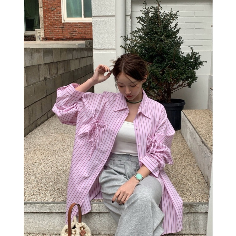 [พิมพ์โค้ด SISDEC ลด 60.- ] B438 เชิ้ตผ้าทอลายนิ้วรุ่นใหม่ค่าา แต่งกระเป๋ารูดเก๋มากกก จะใส่เป็นเชิ้ตตัวเดียวเก๋ๆ หรือใส