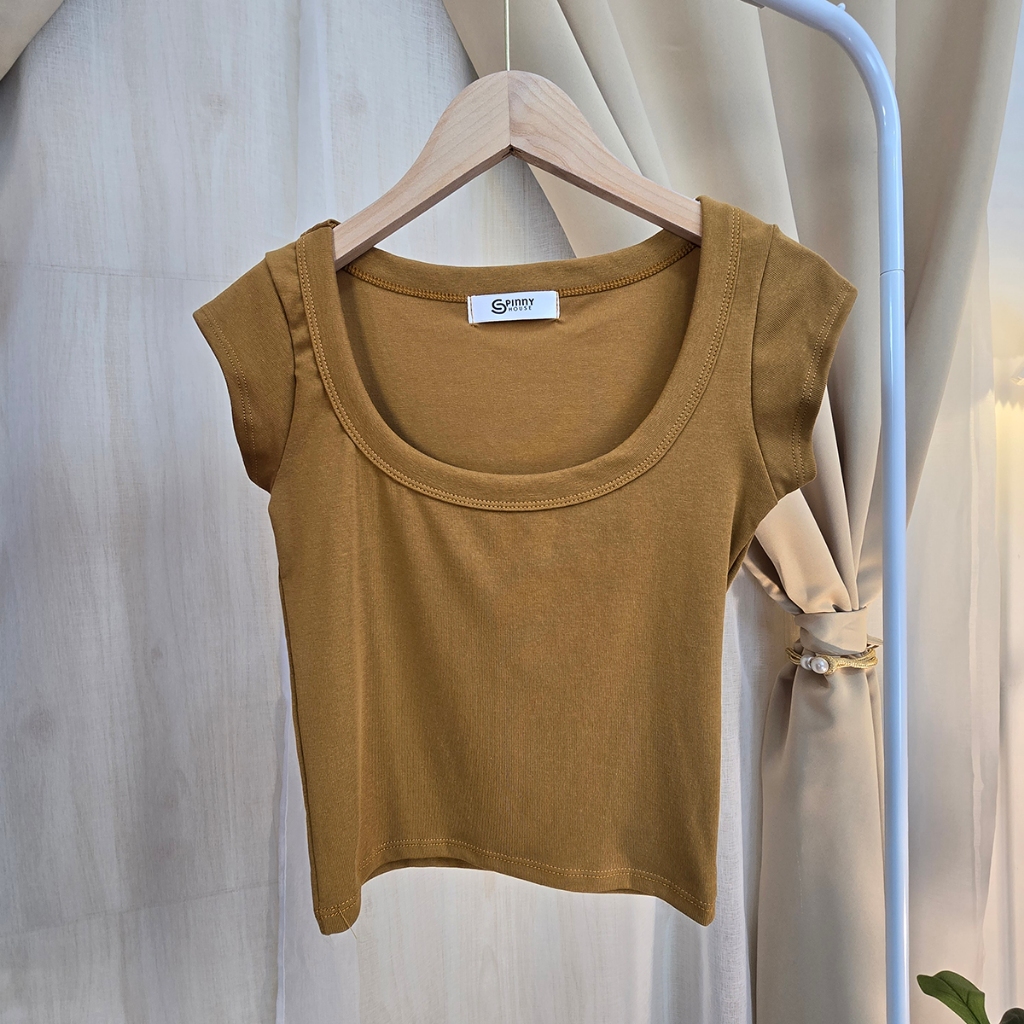 เสื้อครอปคอกว้าง โชว์เนิน ผ้ายืดยูนิ ทรงแขนเต่อ ใส่แล้วพรางหุ่น เรียบหรูดูแพงสุด  รุ่น น้ำพริก ราคา ถูกที่สุด ดีลบีเคเค แกลเลอรีภาพที่ 7