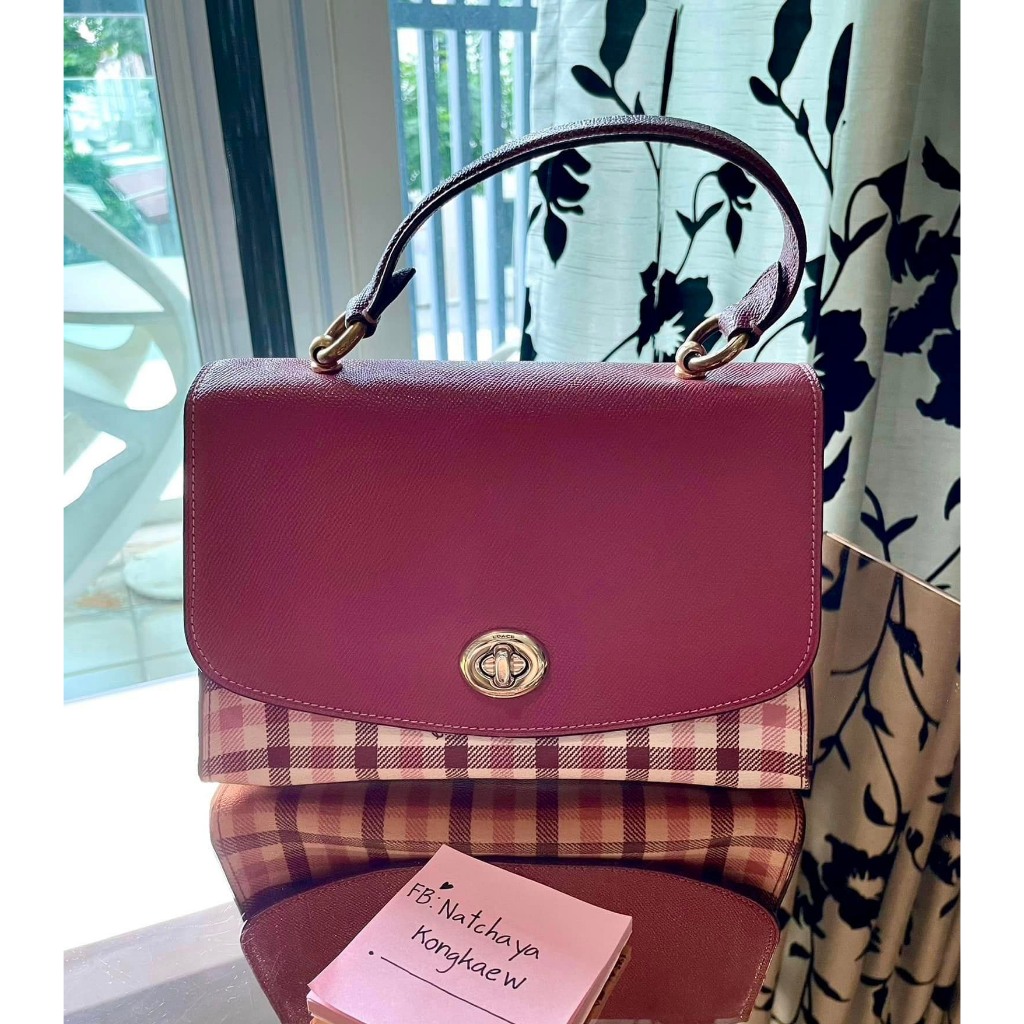 💗ของแท้100%💗Coach Tilly Top Handle Satchel with Gingham Print