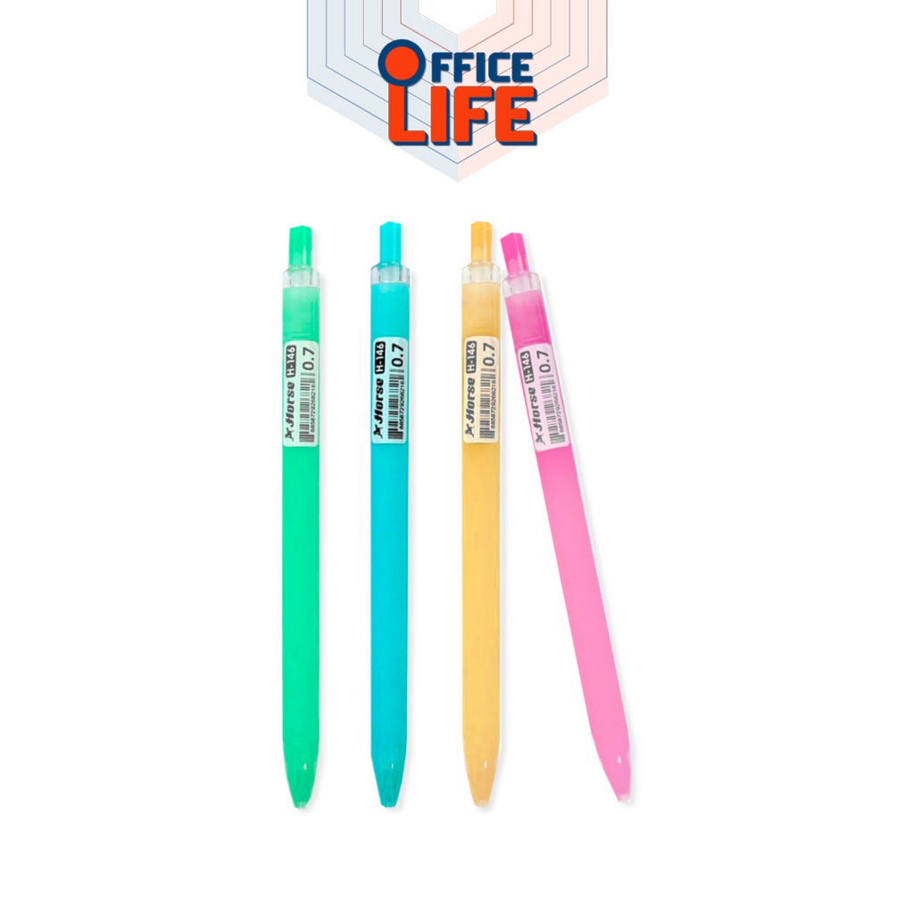 HORSE (ตราม้า) ปากกาลูกลื่น ปากกา รุ่น H-146 แบบกด ขนาดหัว 0.7 มม. ด้ามสีพลาสเทล (1 ด้าม / คละสี)
