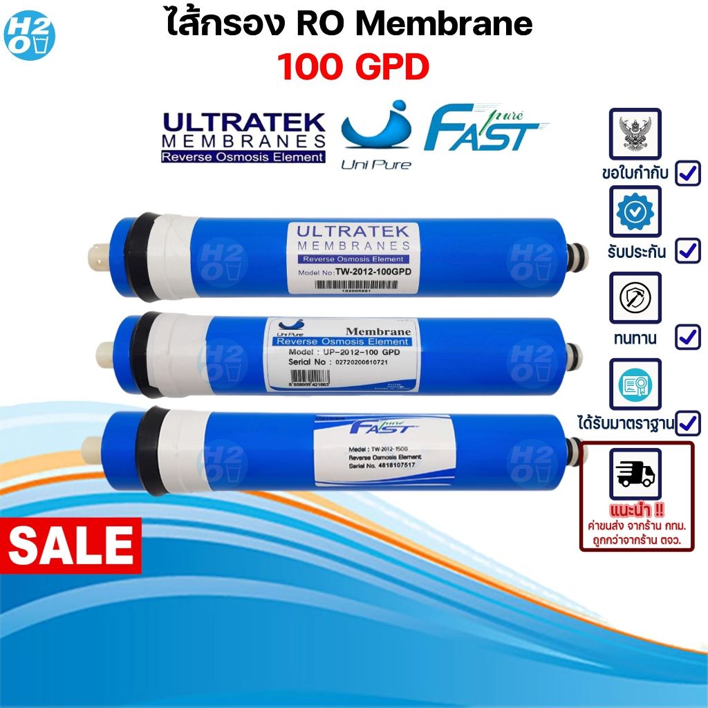 Ultratek ไส้กรองน้ำ ไส้กรองเมมเบรน RO Membrane 100 GPD เครื่องกรองน้ำ ตู้น้ำหยอดเหรียญ สำหรับระบบRO