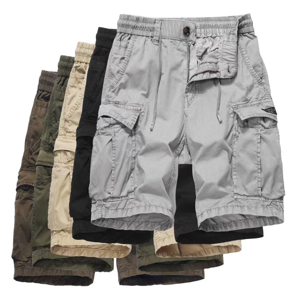 064#กางเกงขาสั้นหลายกระเป๋าสไตล์เกาหลีใหม่ล่าสุด100%cotton