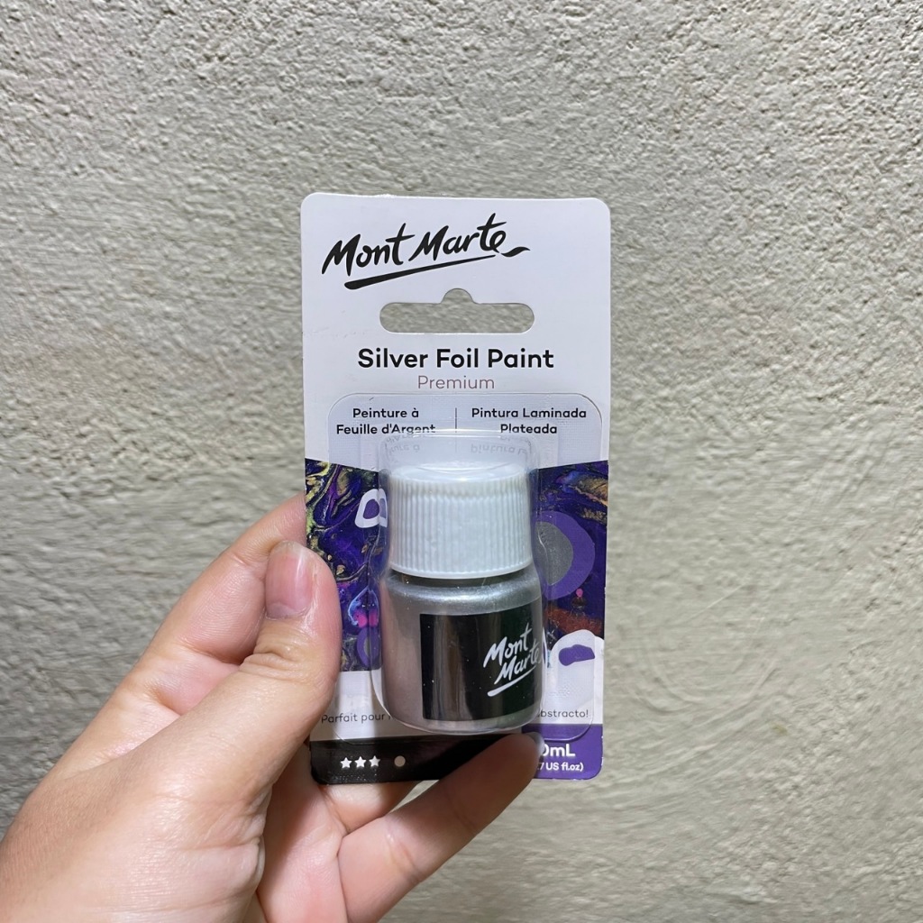 Mont Marte Silver Foil Paint 20ml (สีเงิน) ใช้ทาบนงานอะคลิลิคที่แห้งแล้ว