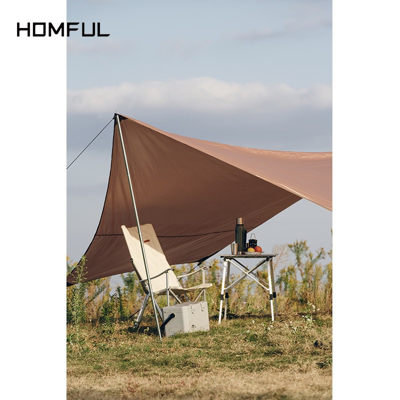 ลดล้างสต็อก ทาร์ป ฟรายชีท Homful tarp สีน้ำตาล ขนาด550*560cm. พร้อมเสาและอุปกรณ์ Fly sheet ฟลายชีท คุณภาพเกรดพรีเมี่ยม