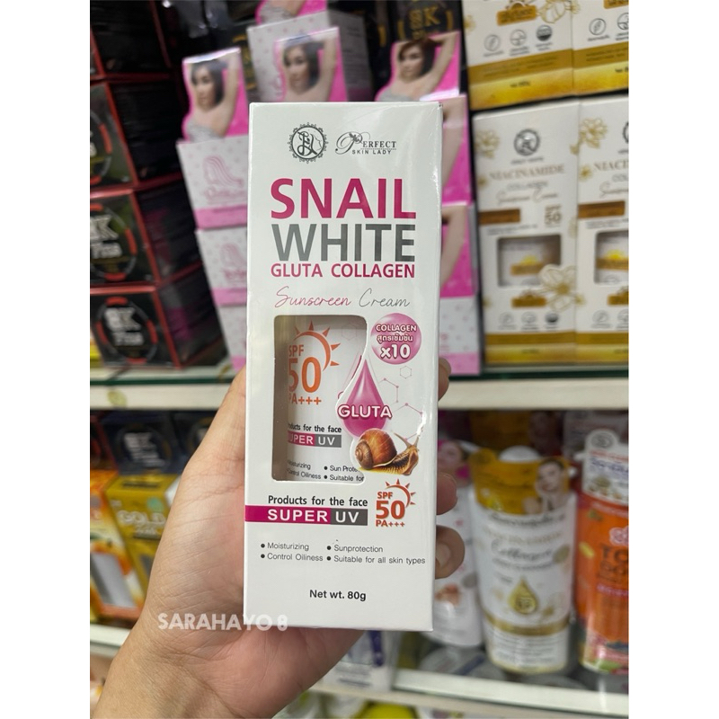 Perfect Skin Lady Snail White Gluta Collagen Sunscreen Cream Spf50pa+++ 80g. ครีมกันแดดสเนล