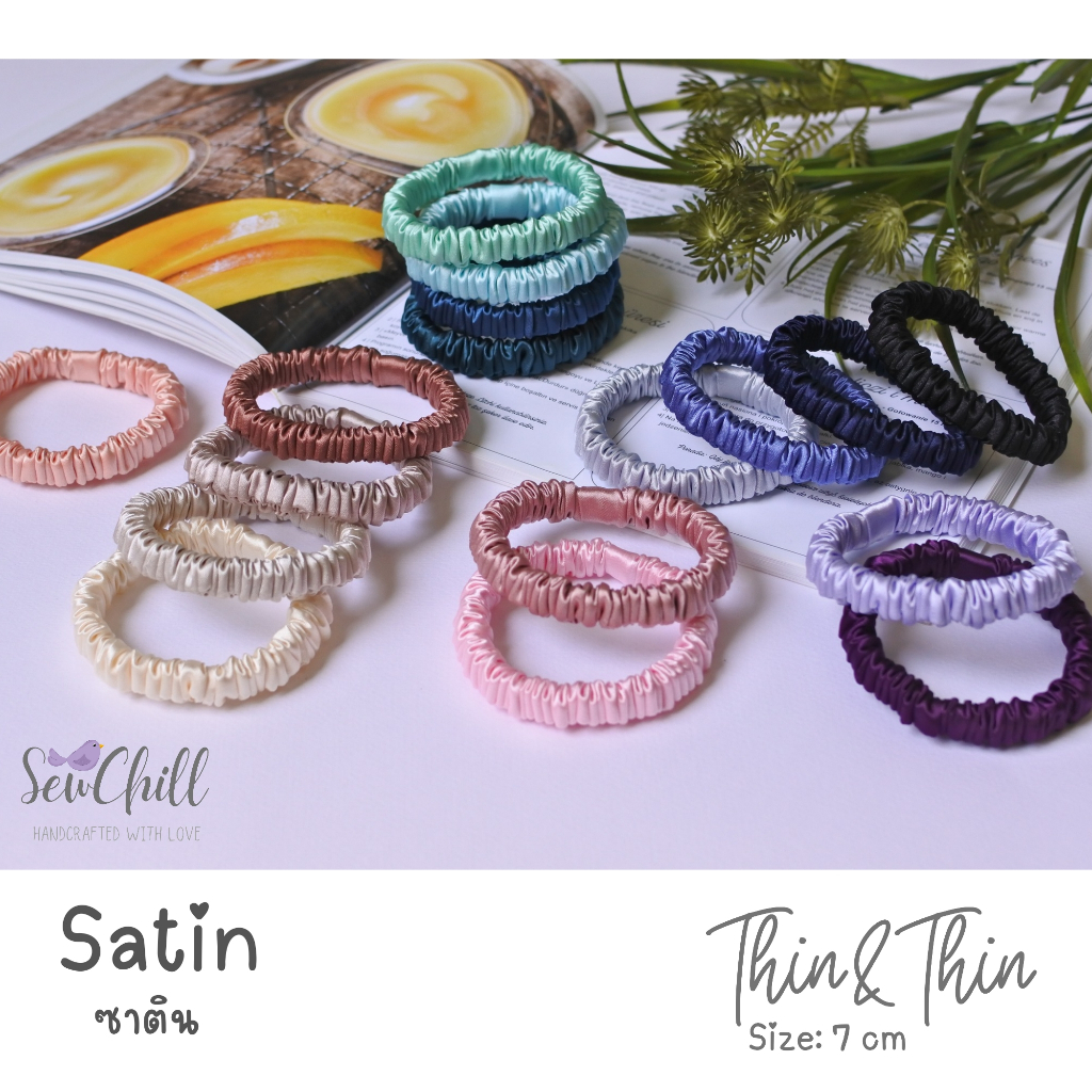 ยางรัดผมโดนัท ผ้าซาติน/Satin Scrunchies/รุ่น Thin&Thin