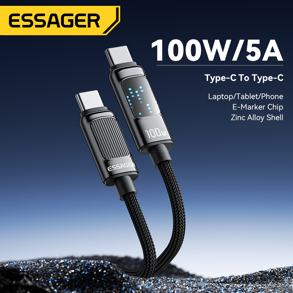 Essager สายเคเบิลข้อมูล C-C 100W อุปกรณ์ที่หลากหลายเหมาะสำหรับอินเทอร์เฟซ Type-C เอฟเฟกต์แสงแบบไดนามิกขณะชาร์จ ราคา ถูกที่สุด ดีลบีเคเค แกลเลอรีภาพที่ 3