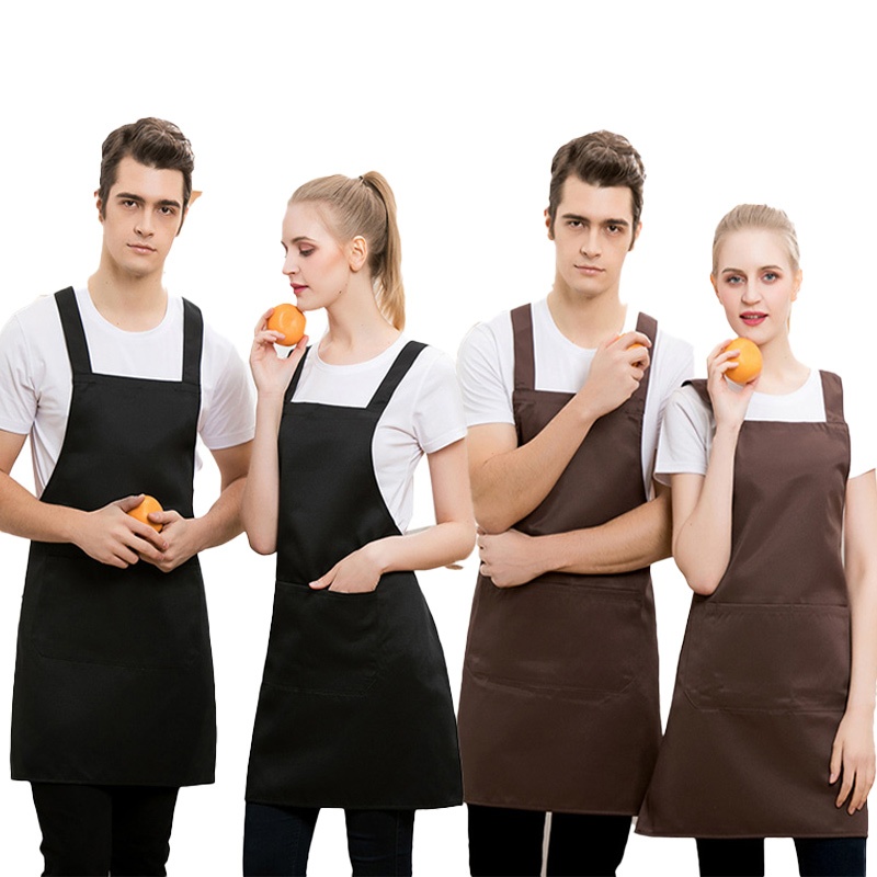 Black Apron Brief Adult Water and Oil Proof Apron Kitchen Restaurant Cooking Bib Aprons with Pocket
