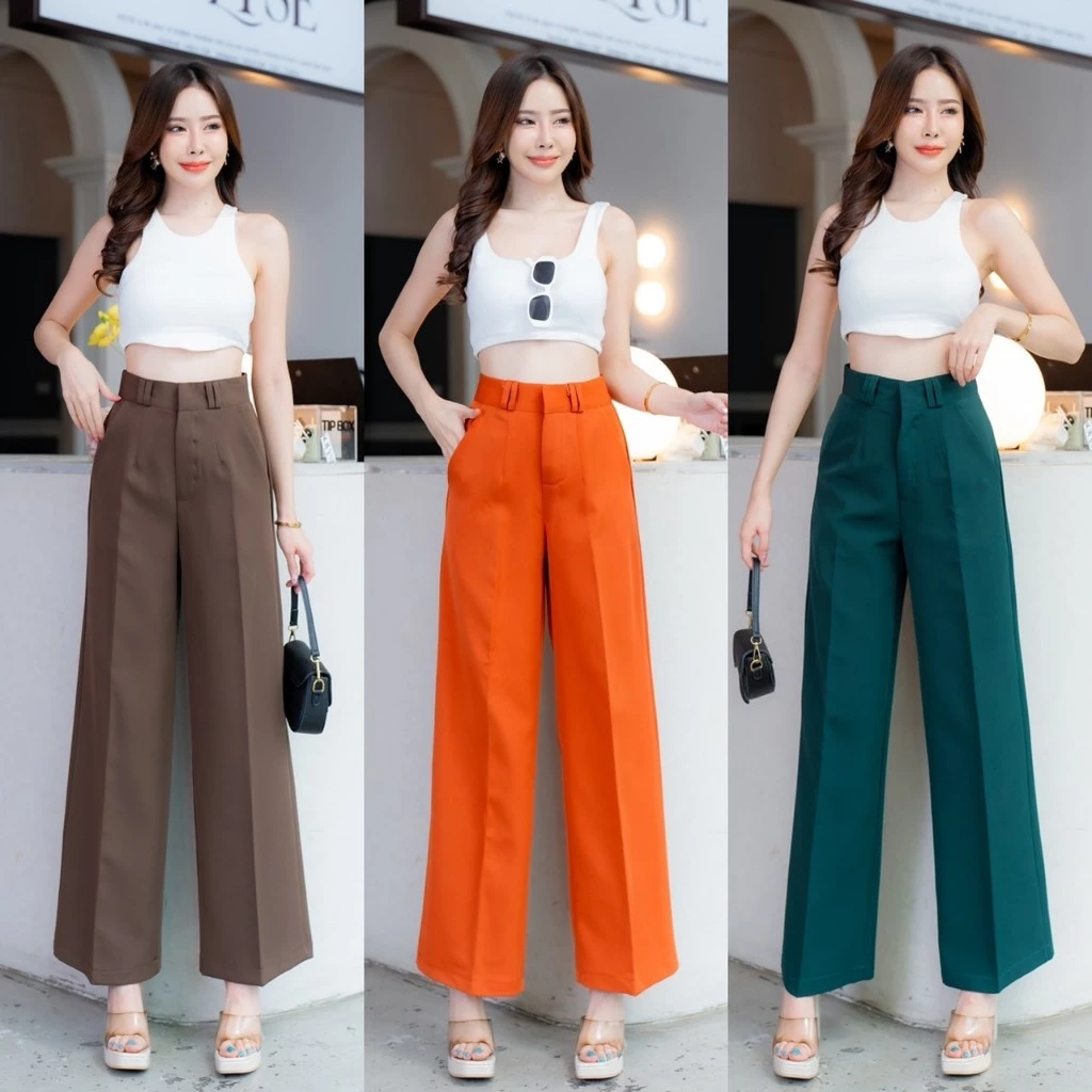 🔥🔥G94🔥🔥 กางเกงเอวสูง ขากระบอก ตะขอหน้า ซิปหน้า ผ้าเปเป้ กางเกงใส่ทำงาน กางเกงขายาวผู้หญิง