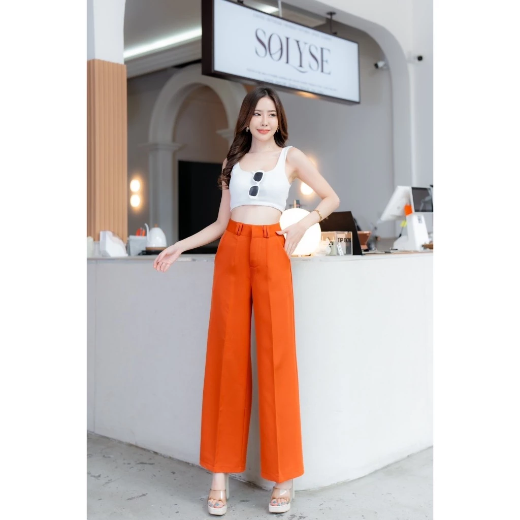 🔥🔥G94🔥🔥 กางเกงเอวสูง ขากระบอก ตะขอหน้า ซิปหน้า  ผ้าเปเป้  กางเกงใส่ทำงาน กางเกงขายาวผู้หญิง thumbnail 4