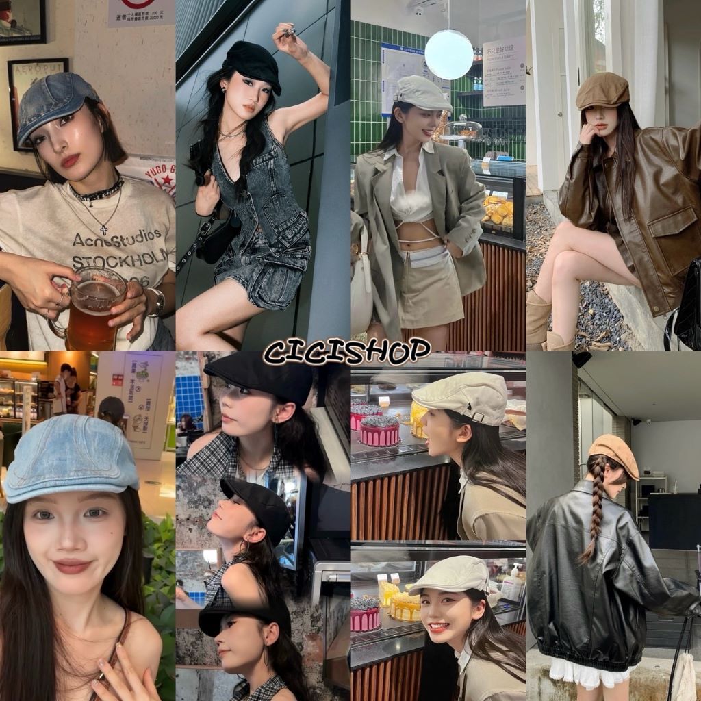 Cicishop (M16) หมวกเบเร่ต์  สไตล์พส ย้อนยุค ใส่แล้วเท่ได้ฟีลม๊ากกก