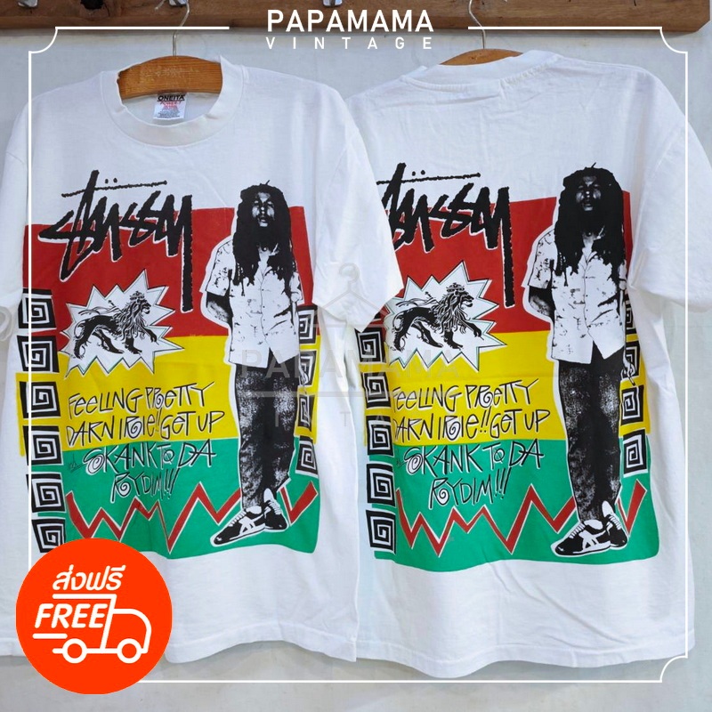 [ Bob Marley ] Stüssy '80 เสื้อวินเทจ วงเรกเก้ สายเขียว บ๊อบมาเลย์ papamama vintage shirt