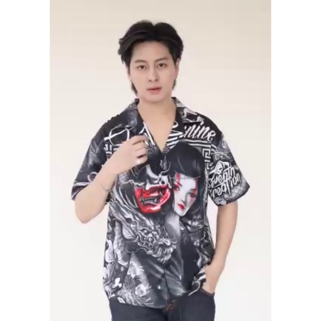 เสื้อฮาวายผ้าไหมอิตาลี เนื้อนิ่ม ลื่นใส่สบาย ลายเข้มๆ สีดุดัน มี 5 ไซส์ M L XL XXL XXXL
