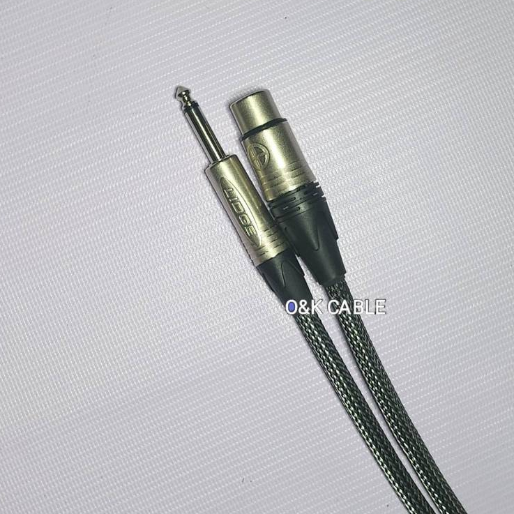สายแจ๊คไมค์P.PHONE+J.XLR ปลอกถักไนลอนสีเทาO&K CABLE ปลั๊กLIDGEสีเงินยาว1ม./1.5ม./2ม./3ม./5ม.