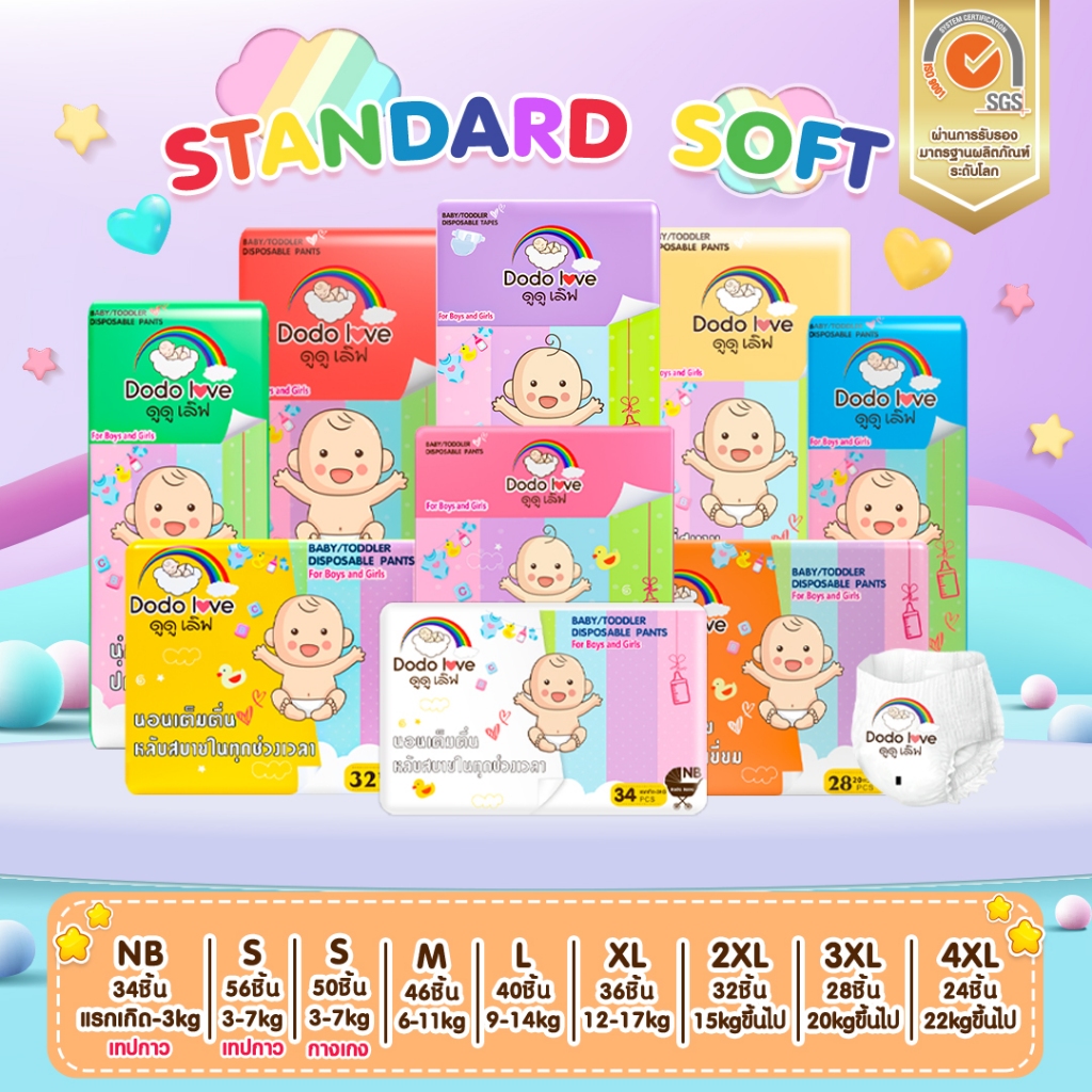 ส่งด่วน  mommykids X DoDolove  Standard Soft กางเกงผ้าอ้อม (แพ็คเดี่ยว) ผ้าอ้อมสำเร็จรูป Size NB-4XL นุ่ม บางเบา ใส่สบาย รูปที่ 2