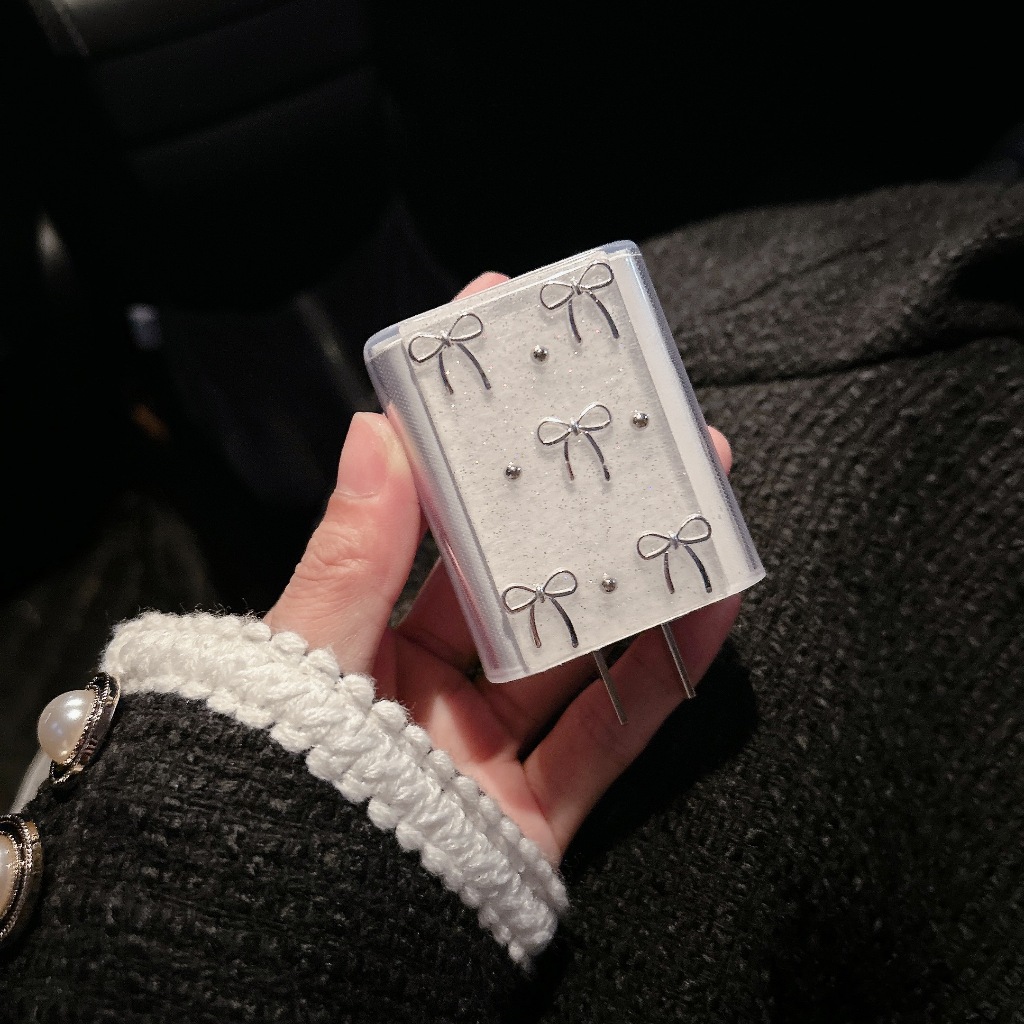 พร้อมส่งจากไทย โบว์เงิน ชุดพันสาย เคสหัวชาร์จ ลายการ์ตูน ตัวถนอมสาย USB oppo 80w 67w vivo33w 44w ถนอมสายชาร์จ - รูปที่ 4