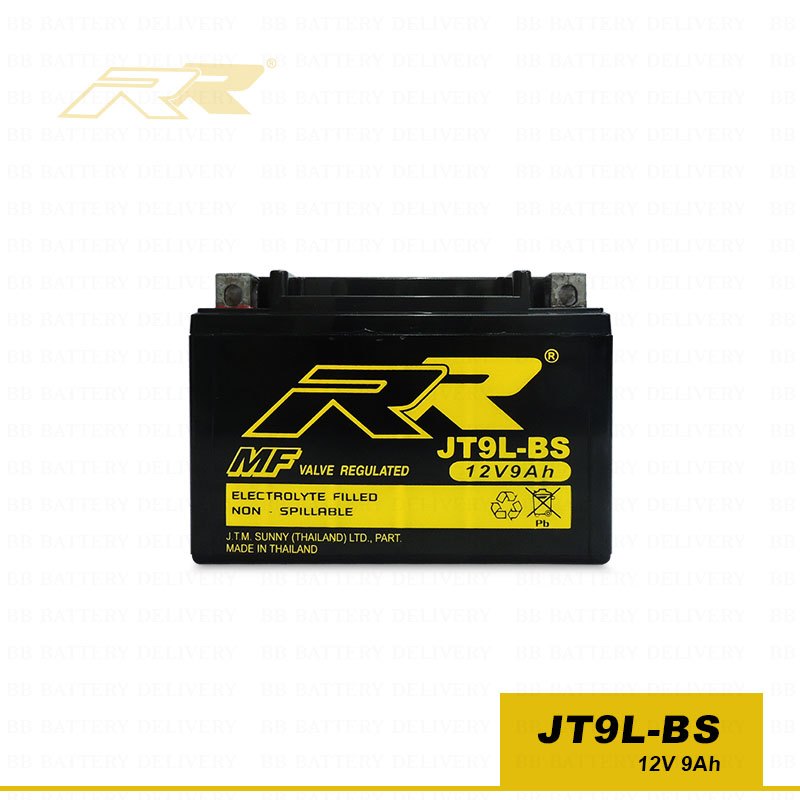 แบตมอเตอร์ไซค์ บิ๊กไบค์ ของแท้ RR JT9L-BS 12V 9Ah ขนาด กว้าง 8.5 cm สูง 10.5 cm ยาว 15 cm