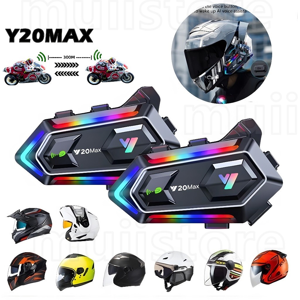 อินเตอร์คอมติดหมวก รุ่น Y20MAX กันน้ำ กันเหงื่อ หูฟังติดหมวกกันน็อค หูฟังบลูทูธ