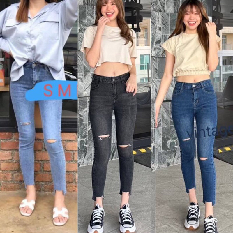 #กางเกงยีนส์ #งานขาเดฟเอวสูง #มี3สี:ยีนส์เข็ม,ดำฟอก,ยีนส์ชีด #ผ้ายืดใส่สบายเก็บทรงสวยมากจ้า #ป้ายVintage