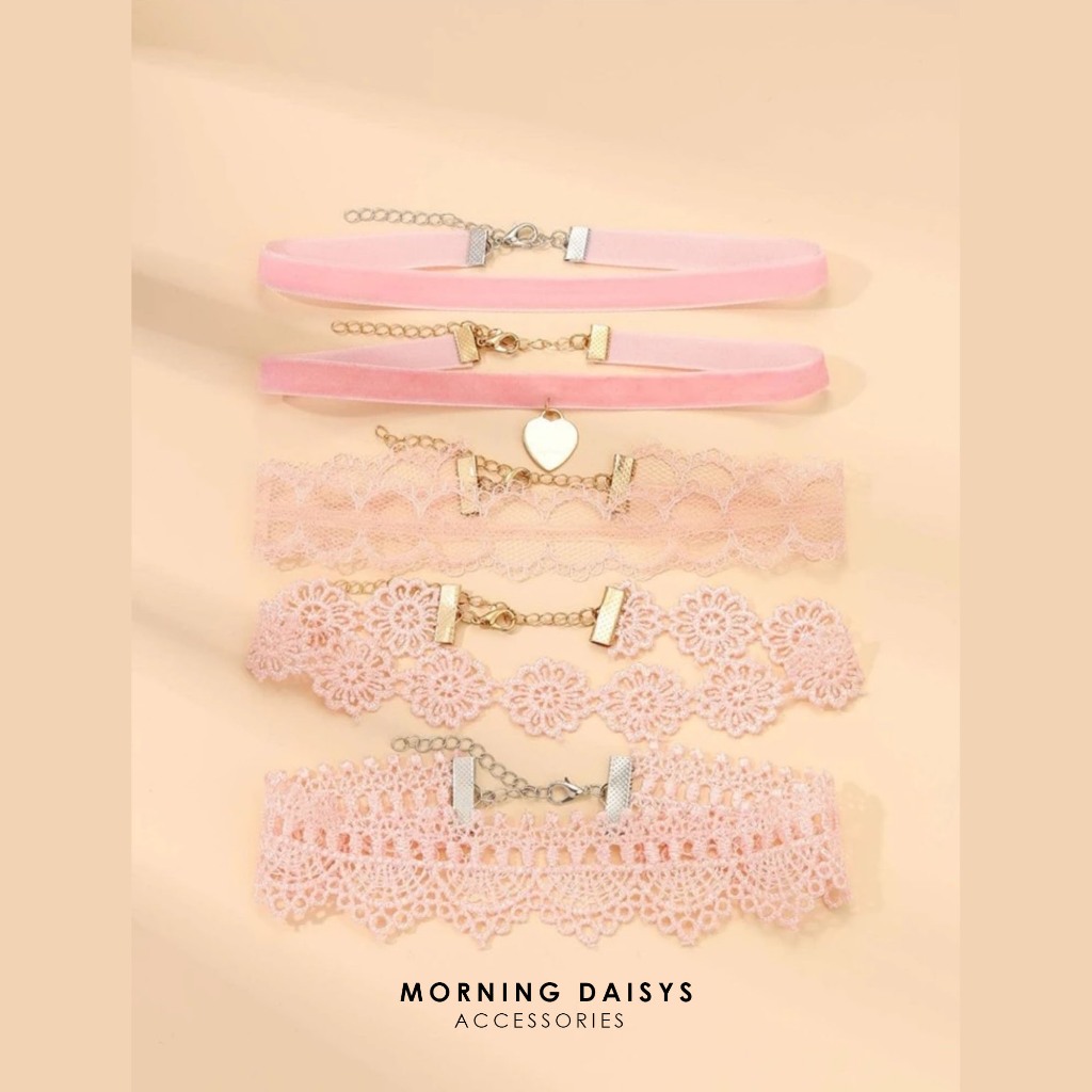 MORNING DAISYS โชกเกอร์ลูกไม้เซ็ท 5 ชิ้น สีชมพู Summer collection