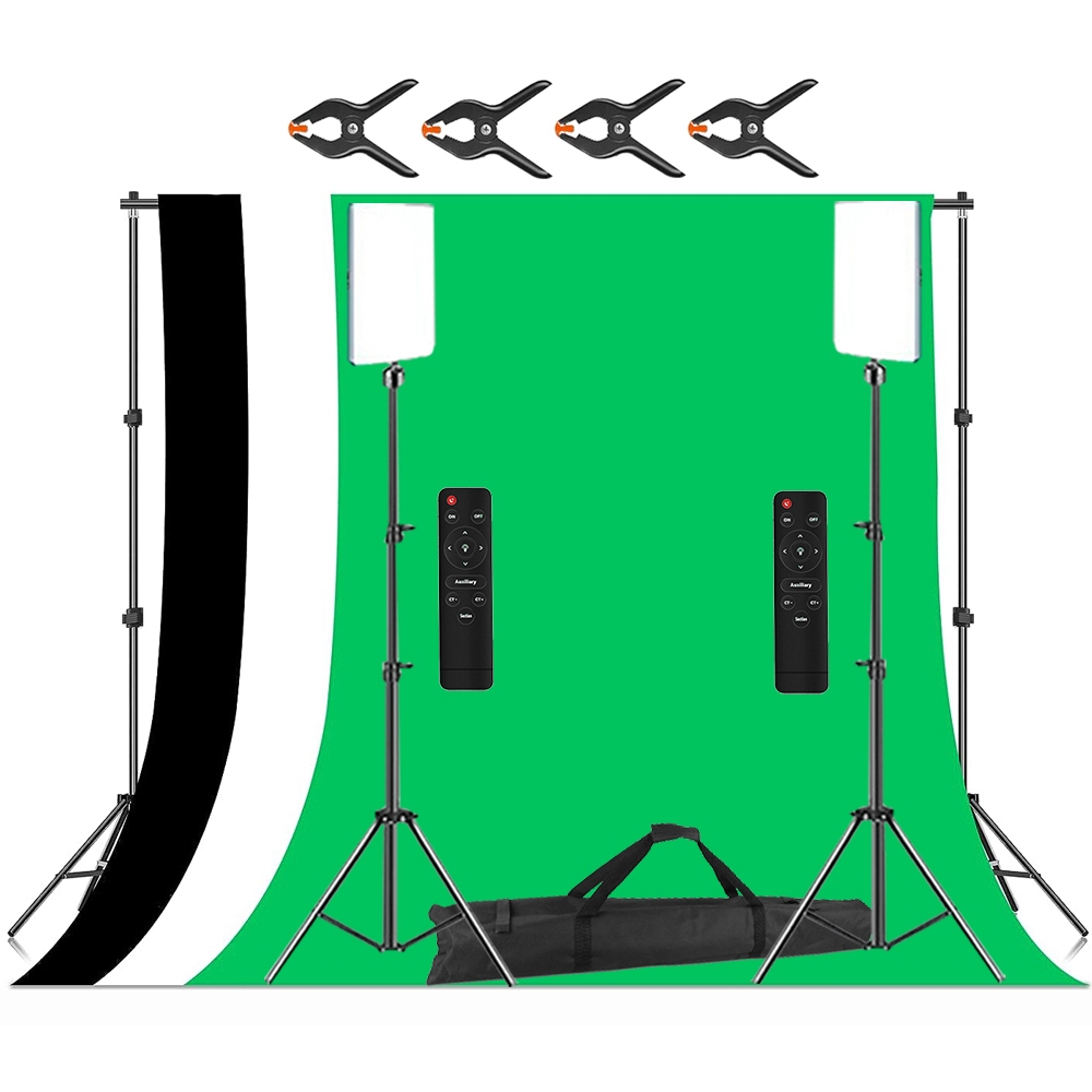 24 นิ้ ไฟไลฟ์สด ไฟถ่ายรูป ไฟสตูดิโอ & ฉากถ่ายรูป 2x2m ผ้าฉากหลัง 2x3m Green Screen Photo Studio Lighting Kits