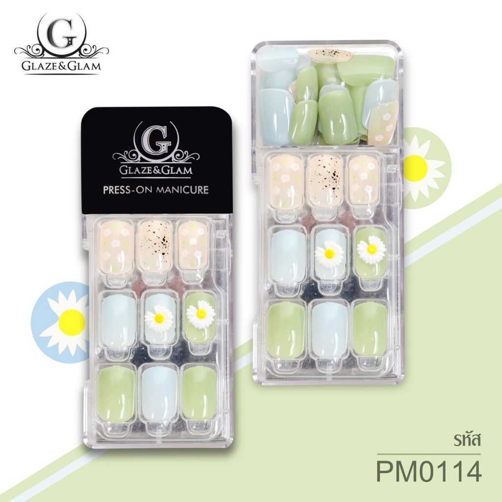 [ New ] GLAZE & GLAM เล็บปลอม เล็บเจลปลอม เล็บปลอมสำเร็จรูป เล็บปลอมพร้อมเทปกาวในตัว PRESS ON NAILS / PM0114 / 30 PCS