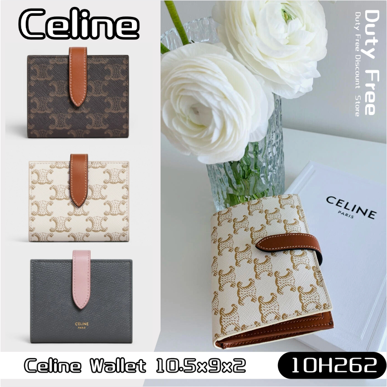 ❤️Celine Small Logo Print Lambskin Wallet เซลีน✨ ที่ใส่บัตร/กระเป๋าสตางค์ผู้หญิง 10H262