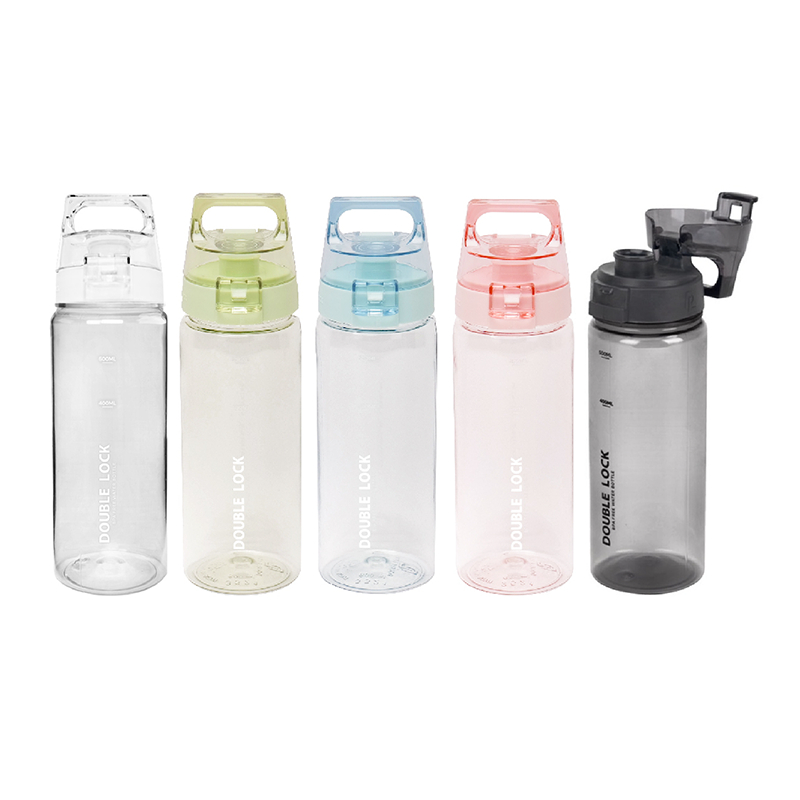 Double Lock ขวดน้ำ มินิมอล ฝาใส มีสเกลบอกปริมาณ น้ำไม่รั่วซึม ความจุ 650 ml.